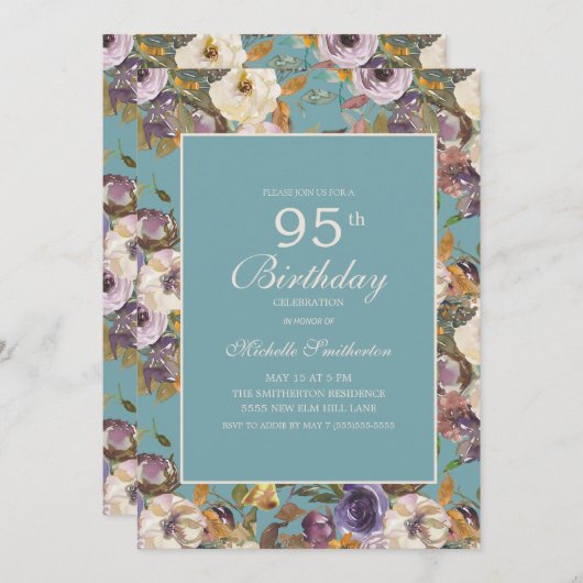 Invitation Turquoise de moutarde d'ivoire de moutarde 95e ann (Devant / Derrière)