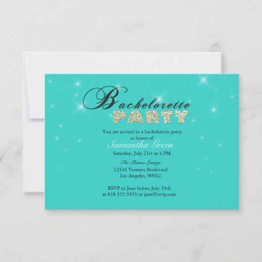 Invitation turquoise de partie de Bachelorette de (Devant)