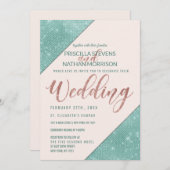 Invitation Turquoise de Parties scintillant de Mariage rose e (Devant / Derrière)