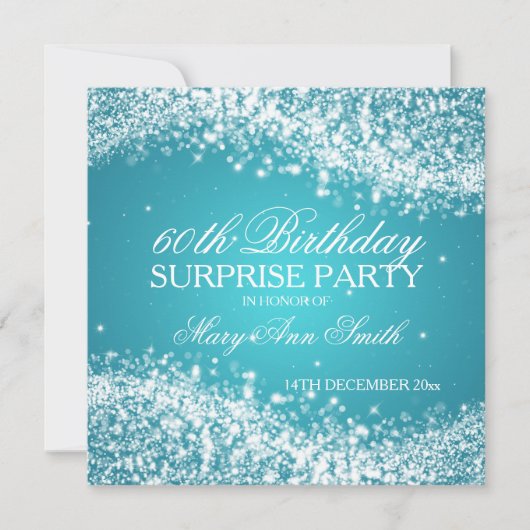Invitation Turquoise de scintillement de vague de fête (Devant)