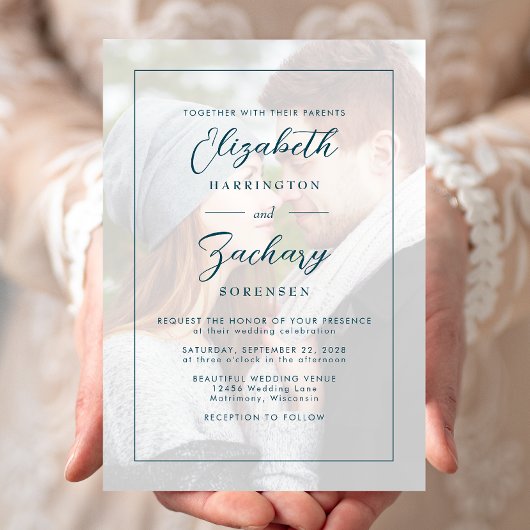 Invitation Turquoise de script photo minimaliste moderne Mari