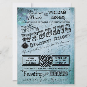 Invitation Turquoise de typographie Vintage violet et Mariage
