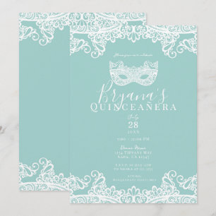 Invitation Turquoise Dentelle de Bal Masqué 15e Quinceañera