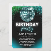 Invitation Turquoise Disco Parties scintillant de nuit Annive (Devant)