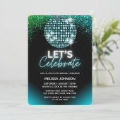 Invitation Turquoise Disco Parties scintillant Fêtons l'anniv (Debout devant)