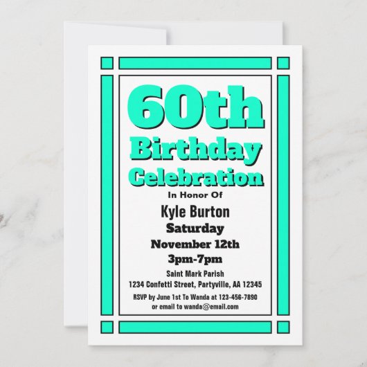 Invitation turquoise du 60e anniversaire (Devant)