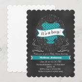 Invitation turquoise du Baby shower de tableau de (Devant / Derrière)