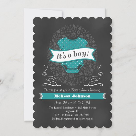 Invitation turquoise du Baby shower de tableau de (Devant)