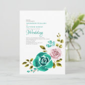 Invitation Turquoise Dusty Rose Blush Floral Mariage (Debout devant)