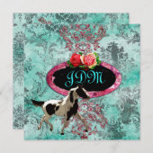 Invitation Turquoise éclectique vintage de cheval de damassé (Devant / Derrière)