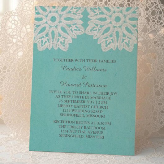 Invitation Turquoise Elegant Mariage de dentelle