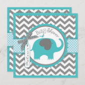 Invitation Turquoise Elephant Boy Chevron Imprimer Baby showe (Devant / Derrière)