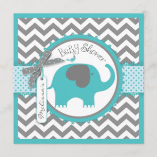 Invitation Turquoise Elephant Boy Chevron Imprimer Baby showe