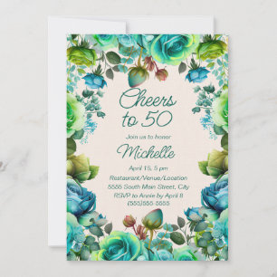 Invitation Turquoise Émeraude Vert Floral À la cinquantaine A