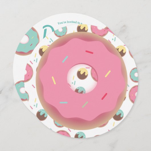 Invitation turquoise en 3D et rose, saupoudrer le mélange ron (Devant / Derrière)