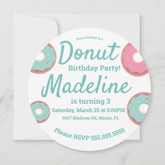 Invitation turquoise en 3D et rose, saupoudrer le mélange ron (Dos)