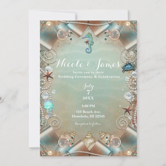 Invitation Turquoise enchanté sous perles de mer Mariage de r (Devant)