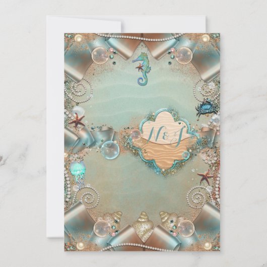 Invitation Turquoise enchanté sous perles de mer Mariage de r (Dos)
