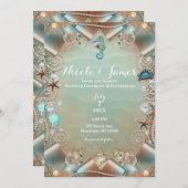Invitation Turquoise enchanté sous perles de mer Mariage de r (Devant / Derrière)