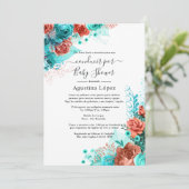 Invitation Turquoise espagnol et Coral Floral Drive par douch (Debout devant)