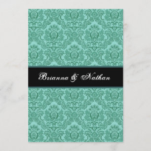 Invitation TURQUOISE et AQUA Mariage damassé