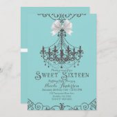 Invitation Turquoise et argent blanc Bow Sweet 16 Seize (Devant / Derrière)