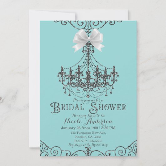 Invitation Turquoise et Argent Blanc Noeud Papillon Baby Show (Devant)