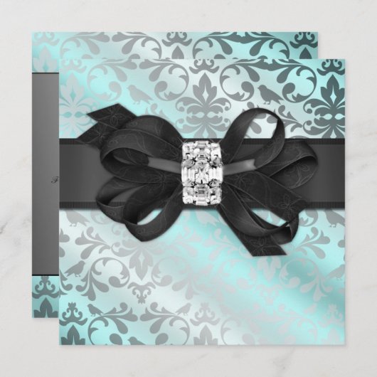 Invitation Turquoise et argentée avec Bow (Devant / Derrière)