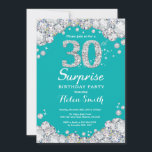 Invitation Turquoise et argentée surprise 30e anni<br><div class="desc">Invitation surprise 30e anniversaire. Turquoise et Silver Rhinestone Diamond Turquoise Turquoise Aqua Arrière - plan. Élégant invitation du Bassin d'Anniversaire. Anniversaire adulte. Les femmes,  anniversaire. Hommes Anniversaire.
Pour plus de personnalisation,  cliquez sur le bouton "Customiser" et utilisez notre outil de conception pour modifier ce modèle.</div>