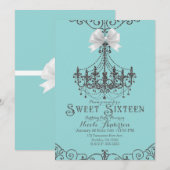 Invitation Turquoise et blanc argenté Bow Sweet 16 Seize (Devant / Derrière)
