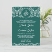 Invitation Turquoise et blanc dentelle islamique Mariage musu (Debout devant)