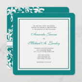 Invitation Turquoise et blanc Fleur de Lis Damask Mariage off (Devant / Derrière)