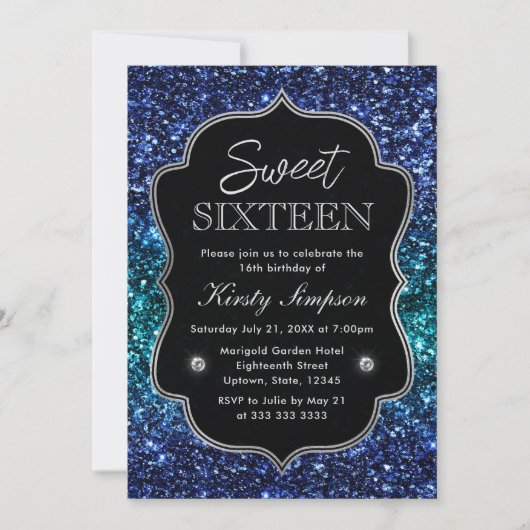 Invitation Turquoise et bleu Océan glamour Parties scintillan (Devant)