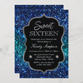 Invitation Turquoise et bleu Océan glamour Parties scintillan (Devant / Derrière)