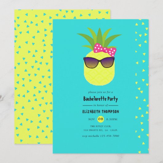 Invitation Turquoise et citron été tropical Bachelorette (Devant / Derrière)