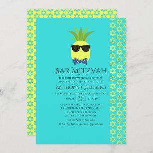 Invitation Turquoise et citron Tropical Summer Bar Mitzvah