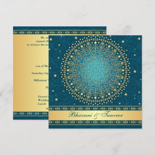 Invitation Turquoise et complexe, les étoiles d'or invitent a (Devant / Derrière)