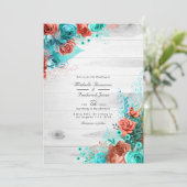 Invitation Turquoise et Corail Floral Code QR RSVP Mariage (Debout devant)