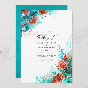 Invitation Turquoise et corail Rustique Floral Mariage Photo