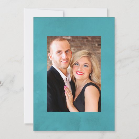 Invitation Turquoise et Corail Rustique Floral Mariage Photo (Dos)