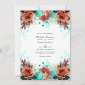 Invitation Turquoise et Corail Rustique Floral Mariage Photo (Devant)