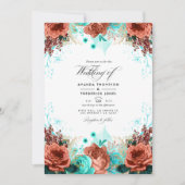 Invitation Turquoise et corail Rustique Floral Mariage Photo (Devant)