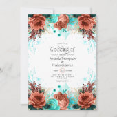 Invitation Turquoise et corail Rustique Mariage floral (Devant)