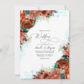 Invitation Turquoise et corail Rustique Mariage floral (Devant)