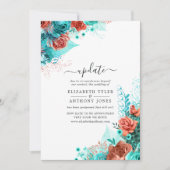 Invitation Turquoise et corail Rustique Mariage mise à jour (Devant)