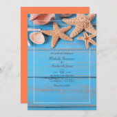 Invitation Turquoise et Coral Beach QR Code RSVP Mariage (Devant / Derrière)