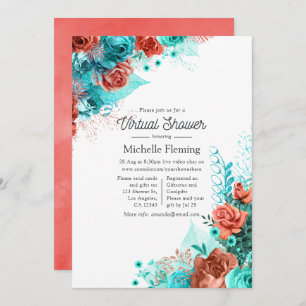 Invitation Turquoise et Coral Floral Baby shower virtuel