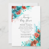 Invitation Turquoise et Coral Floral Drive Par Douche (Devant)
