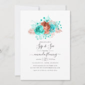 Invitation Turquoise et Coral Floral Sip et voir (Devant)