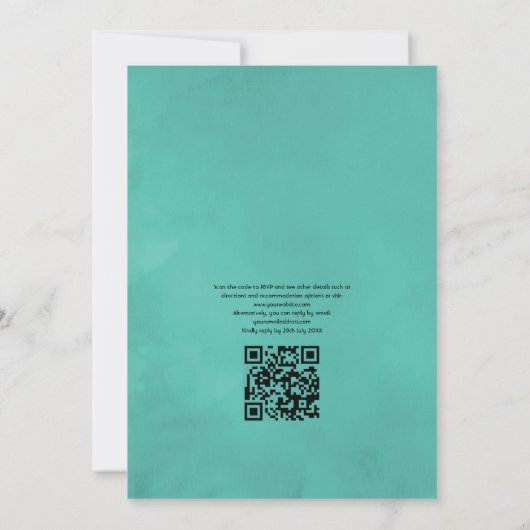 Invitation Turquoise et Coral QR Code RSVP Beach Wedding (Dos)